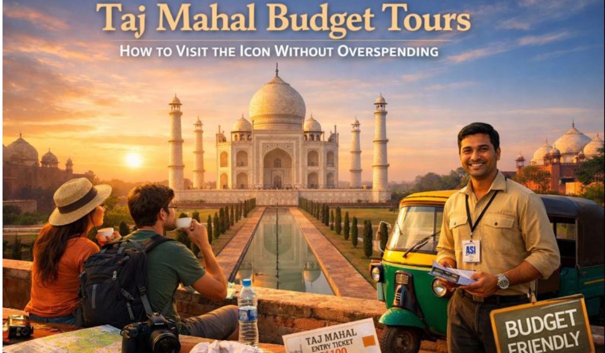 Taj Mahal Budget Tours showing budget travelers enjoying a sunrise visit at the Taj Mahal in Agra
