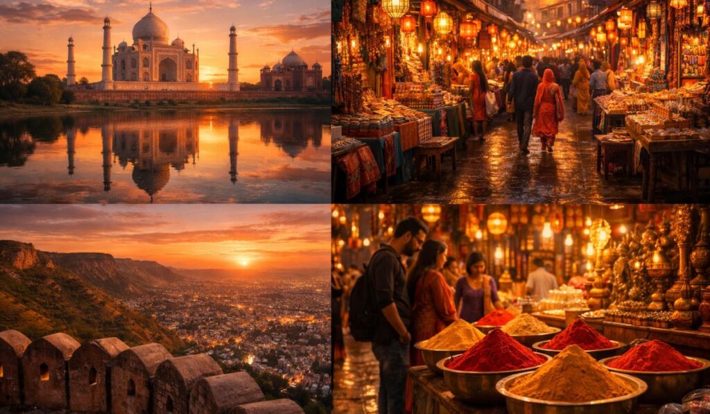 “Golden Triangle itinerary covering Delhi Agra Jaipur with Taj Mahal and Amber Fort”