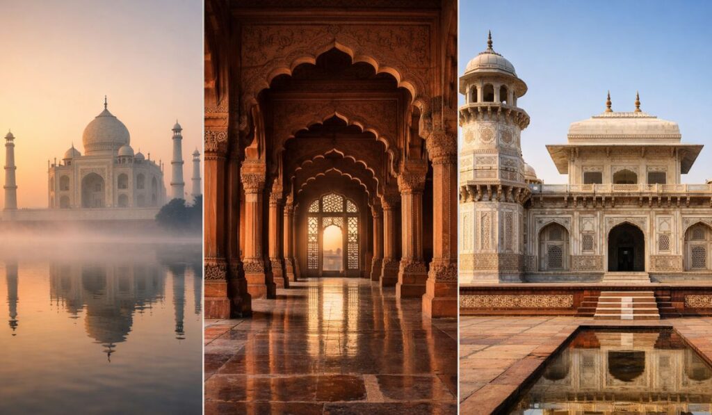 “Taj Mahal sunrise Agra Fort Baby Taj architecture”
